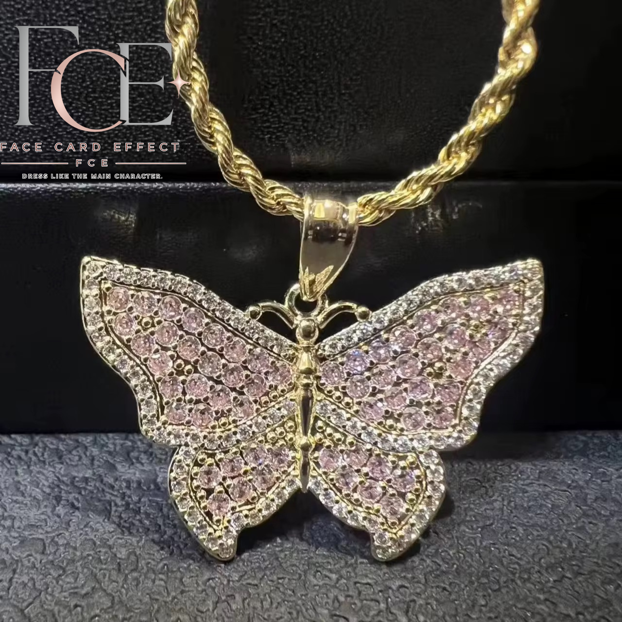 Iced Butterfly Pendant Necklace