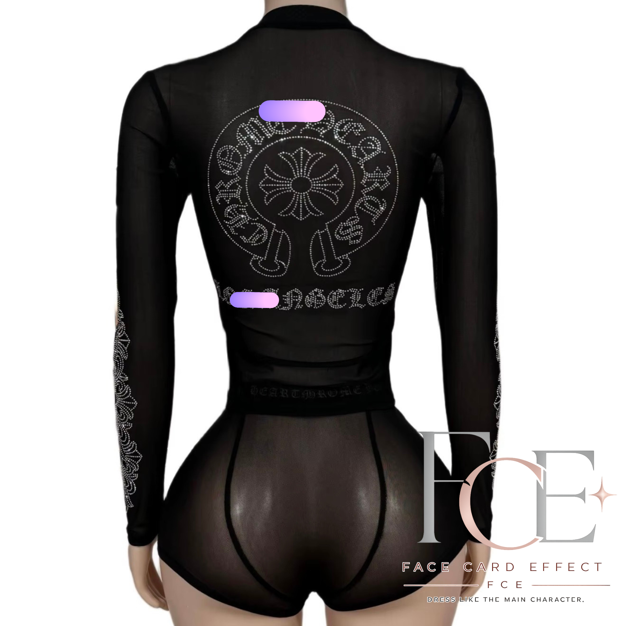 FCE Sheer Mesh Set Black – back view on mannequin