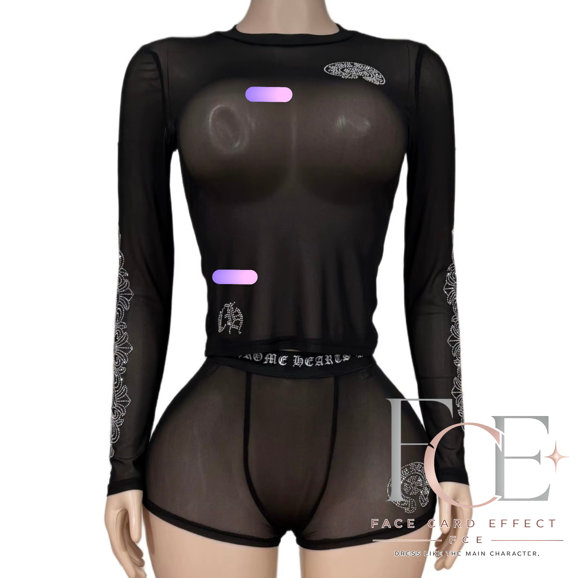 FCE Sheer Mesh Set Black – front view on mannequin